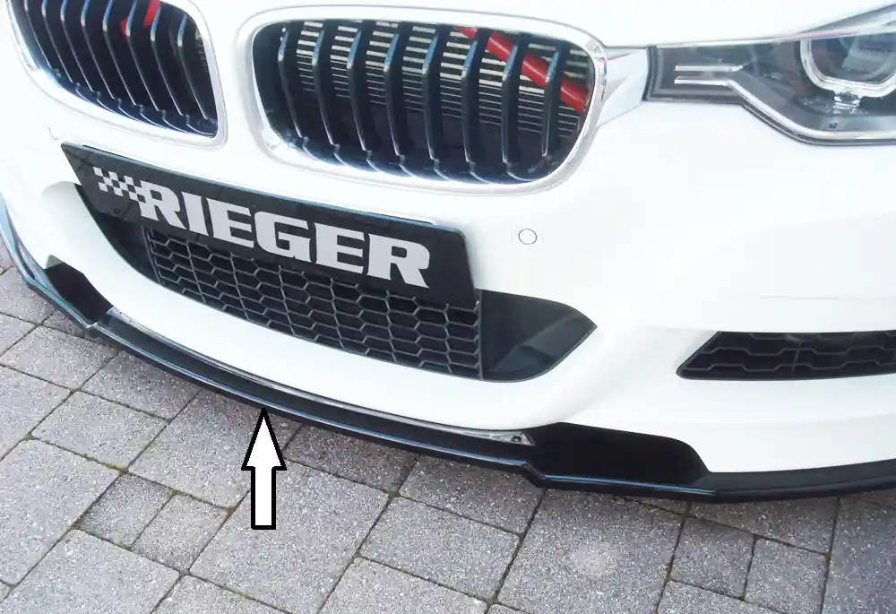 Výprodej Rieger lipa pod přední nárazník pro BMW řada 3 F30, F31 sedan, touring vč. faceliftu, 02/12-06/15, 07/15-, 10/12-06/15, plast ABS lakovaný do černé lesklé barvy