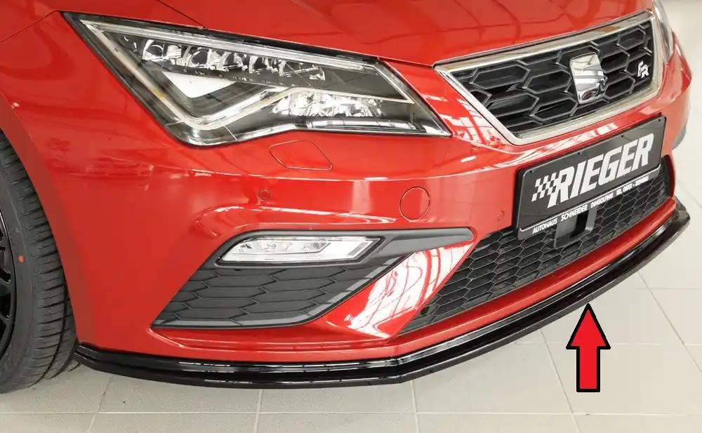 Rieger lipa pod přední nárazník pro Seat Leon FR 5F 3-dvéř. (sc), 5-dvéř., 5-dvéř. (ST/Combi) po faceliftu, 01/17-, plast ABS lakovaný do černé lesklé barvy Ihned K Objednání