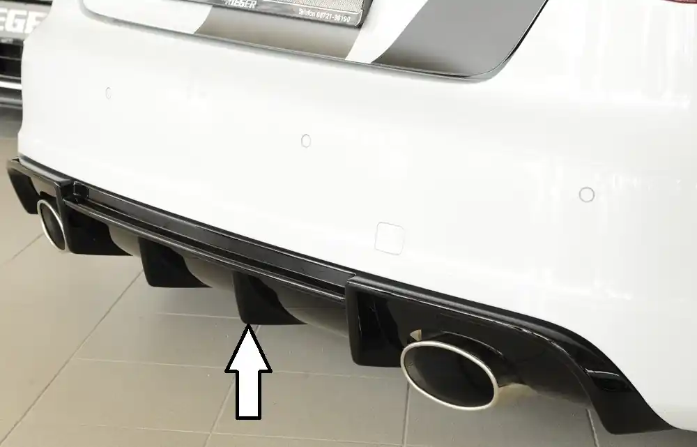 Akce Rieger vložka zadního nárazníku pro Audi A3 S3 8V 3-dvéř. (hatchback 8V1), 5-dvéř. (sportback 8VA) před faceliftem, plast ABS lakovaný do černé lesklé barvy