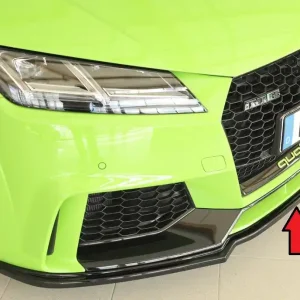 Cenový Hit Rieger lipa pod přední nárazník pro Audi TT RS 8J, 8J1-FV, 8S kupé, roadster před faceliftem, 05/16-08/18, plast ABS lakovaný do černé lesklé barvy