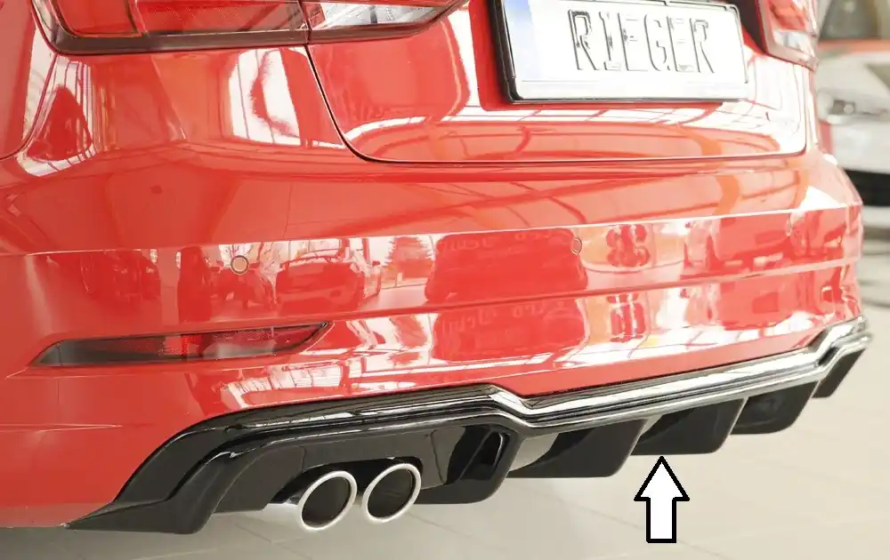 Kup Teď Rieger vložka zadního nárazníku pro Audi A3 8V 3-dvéř. (convertible 8V7), 5-dvéř. (sedan 8VS) po faceliftu, plast ABS lakovaný do černé lesklé barvy, pro dvojitou koncovku vlevo