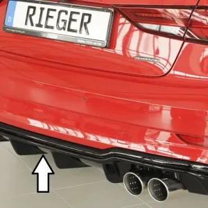 Rieger vložka zadního nárazníku pro Audi A3 8V 3-dvéř. (convertible 8V7), 5-dvéř. (sedan 8VS) po faceliftu, plast ABS lakovaný do černé lesklé barvy, pro sportovní koncovky na obou stranách 4x90 mm Cenový Hit