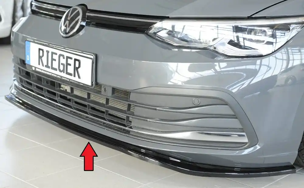 Rieger lipa pod přední nárazník pro Volkswagen Golf 8 3-dvéř., 12/19-, plast ABS lakovaný do černé lesklé barvy Zlevněný