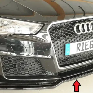 Akce Rieger lipa pod přední nárazník pro Audi RS3 8V 5-dvéř. (sportback 8VA / 8VF), 04/15-01/17, plast ABS lakovaný do černé lesklé barvy