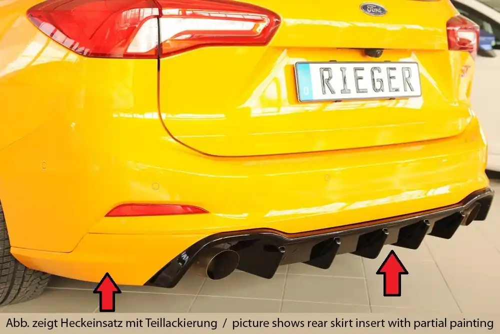 Rieger vložka zadního nárazníku pro Ford Focus 4 ST 5-dvéř. (combi), plast ABS lakovaný do černé lesklé barvy Rychlé Dodání