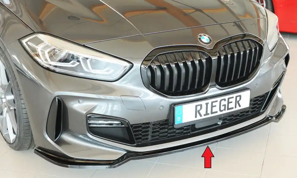 Víkendová Akce Rieger lipa pod přední nárazník pro BMW řada 1 F40 hatchback / 4-dr., 07/19-, plast ABS lakovaný do černé lesklé barvy