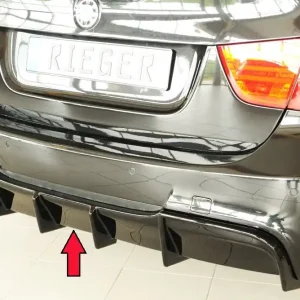 Aktuální Rieger vložka zadního nárazníku pro BMW řada 3 E91 touring, plast ABS lakovaný do černé lesklé barvy, pro originální koncovku na levé straně