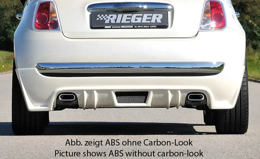 Rieger spoiler pod zadní nárazník pro Fiat 500 312 2-dvéř. r.v. 10/07-, plast ABS s povrchovou úpravou Carbon-Look, pro sport. koncovky na obou stranách Nakupujte Hned