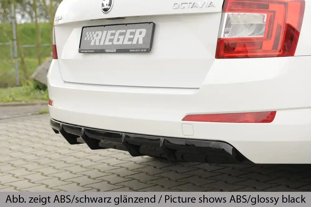 Super Cena Rieger vložka zadního nárazníku pro Škoda Octavia 5E combi, sedan vč. faceliftu, plast ABS s povrchovou úpravou Carbon-Look, ABS plast bez povrchové úpravy, pro vozy s parkovacím asistentem PDC