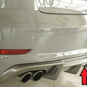 Akce Rieger vložka zadního nárazníku pro Audi A3 8V 3-dvéř. (convertible 8V7), 5-dvéř. (sedan 8VS) před faceliftem, plast ABS s povrchovou úpravou Carbon-Look, pro dvojitou koncovku vlevo
