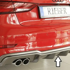 Rieger vložka zadního nárazníku pro Audi A3 8V 3-dvéř. (convertible 8V7), 5-dvéř. (sedan 8VS) po faceliftu, plast ABS s povrchovou úpravou Carbon-Look, pro dvojitou koncovku vlevo Zlevněný