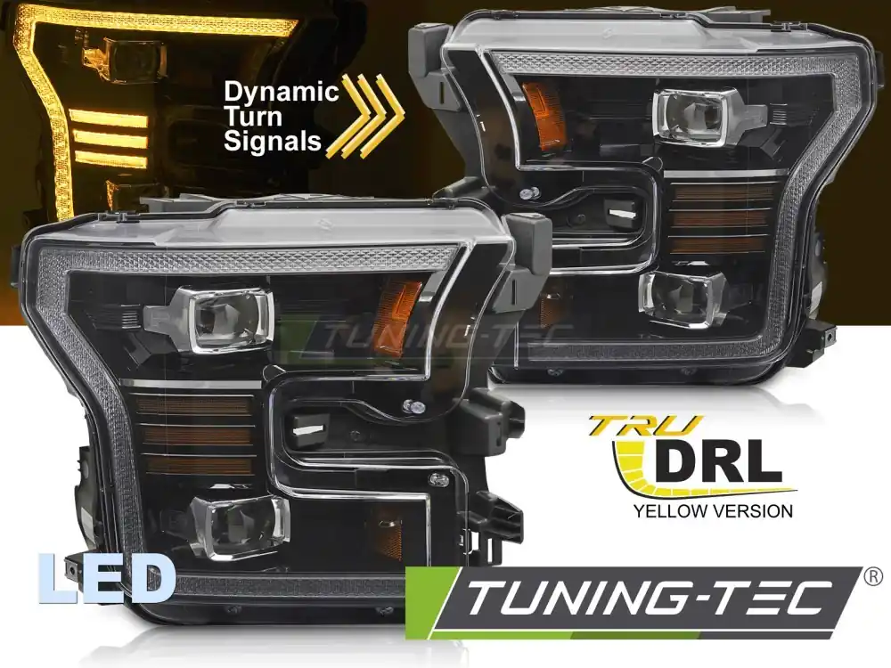 Levný FORD F150 MK13 14-17 - přední světla LED černá DRL