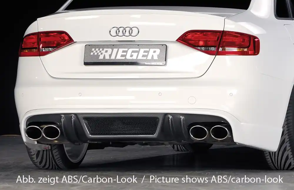 Speciální Cena Rieger spoiler pod zadní nárazník pro Audi A4 S4 B8, B81 avant, sedan před faceliftem r.v. 11/08-12/11, plast ABS bez povrchové úpravy, S-Line, pro dvojité koncovky na obou stranách 4x115x85 mm