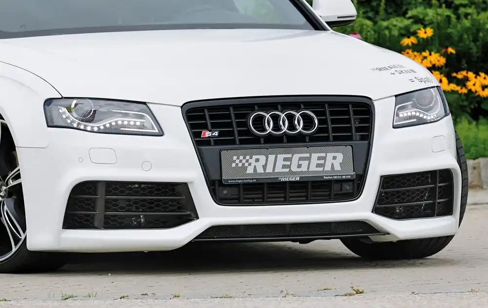 Zlevněný Rieger Přední nárazník pro Audi A4 B8, B81 avant, sedan před faceliftem, plast ABS bez povrchové úpravy, pro vozy s ostřikovači světlometů a parkovacím asistentem (PDC)