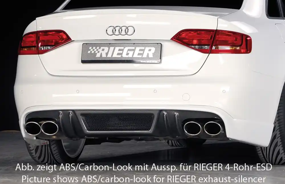 Rieger spoiler pod zadní nárazník pro Audi A4 S4 B8, B81 avant, sedan před faceliftem r.v. 11/08-12/11, plast ABS bez povrchové úpravy, S-Line, pro orig. dvojité koncovky na obou stranách Objednat Nyní