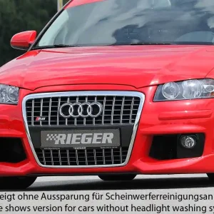 Rieger Přední nárazník R-Frame pro Audi A3 8P 3-dvéř., 5-dvéř., Sportback, plast ABS bez povrchové úpravy, s držáky pro originální mlhová světla, s žebrováním, pro vozy s ostřikovači světlometů Speciální Cena