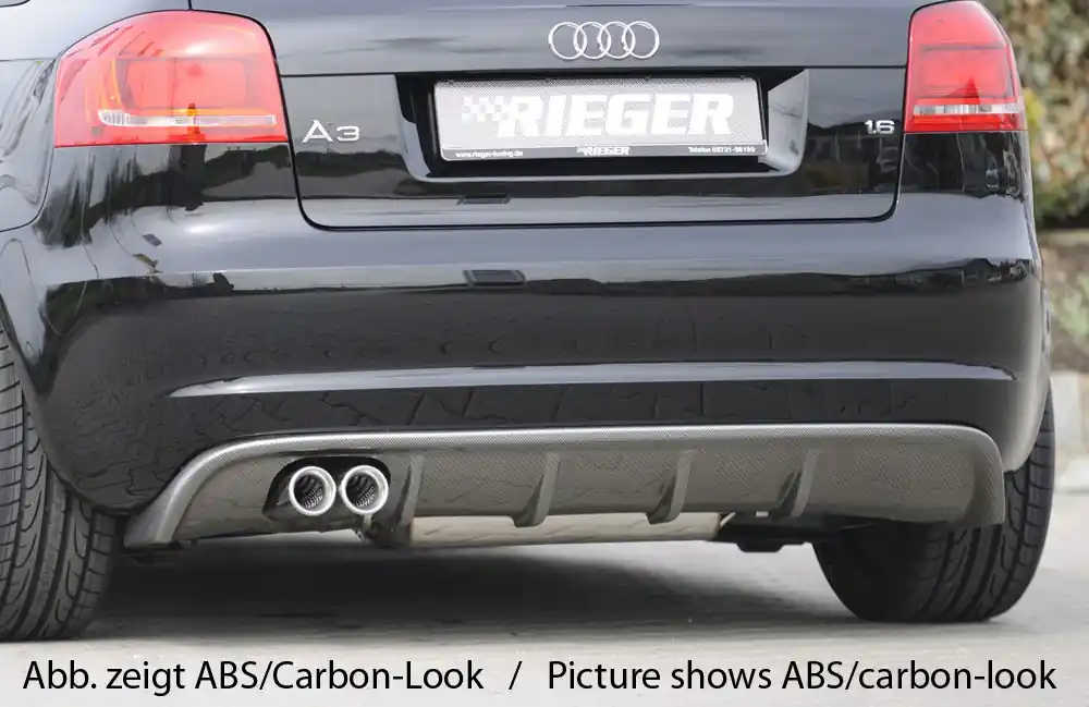Odeslání Ihned Rieger vložka zadního nárazníku pro Audi A3 8P 3-dvéř., kabriolet po faceliftu, plast ABS bez povrchové úpravy, pro dvojitou koncovku vlevo 2x76 mm