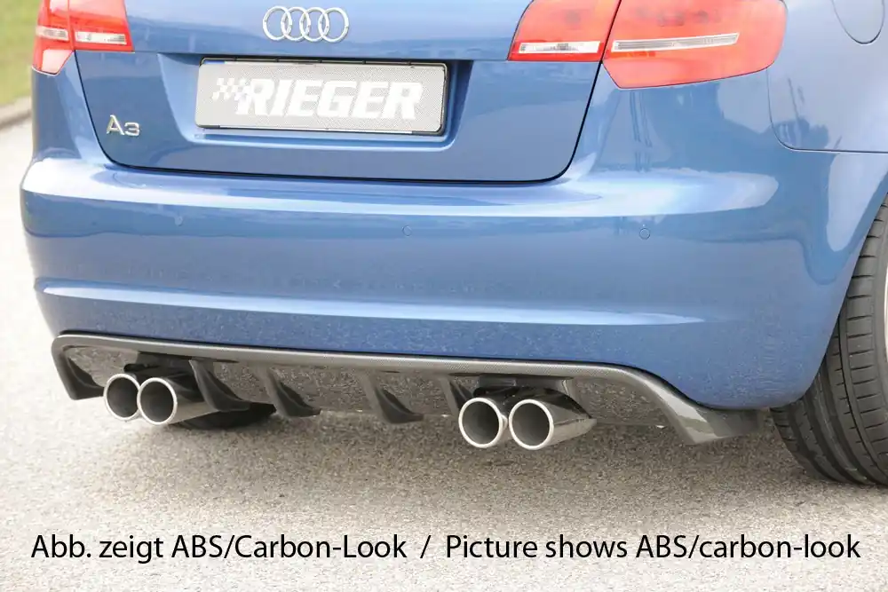 Rieger vložka zadního nárazníku pro Audi A3 8P 3-dvéř., kabriolet po faceliftu, plast ABS bez povrchové úpravy, pro dvojité koncovky na obou stranách 4x76 mm Poslední Šance