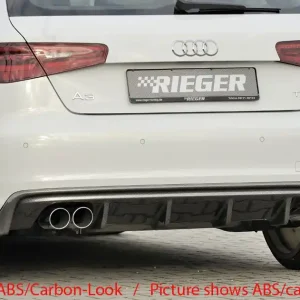Rieger vložka zadního nárazníku pro Audi A3 8V 3-dvéř. (hatchback 8V1), 5-dvéř. (sportback 8VA) před faceliftem, plast ABS bez povrchové úpravy, mimo S-Line, pro dvojité koncovky na obou stranách Must-Have