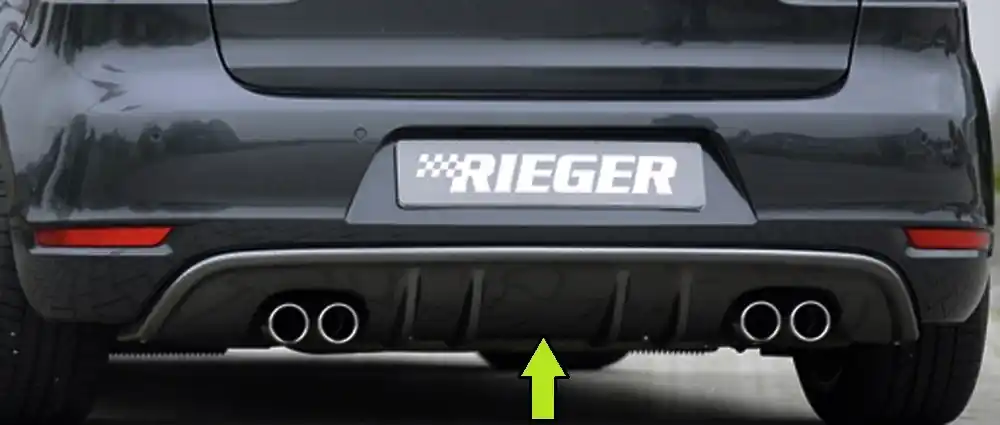 Časově Omezené Rieger vložka zadního nárazníku s dvojitými žebry pro Volkswagen Golf 6 kabriolet, plast ABS lakovaný do černé lesklé barvy