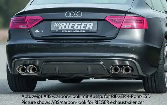 Přímo Od Výrobce Rieger vložka zadního nárazníku pro Audi A5 S5 B8, B81 Sportback po faceliftu, plast ABS lakovaný do černé lesklé barvy, S-Line, pro orig. dvojité koncovky na obou stranách