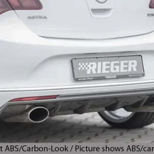 Rieger vložka zadního nárazníku pro Opel Astra J 5-dvéř., hatchback po faceliftu, plast ABS lakovaný do černé lesklé barvy, pro sportovní koncovky na obou stranách 140x90 mm Zlevněný