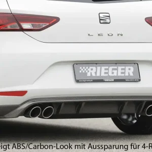 Autentický Rieger spoiler pod zadní nárazník pro Seat Leon 5F 3-dvéř. (sc), 5-dvéř. před faceliftem r.v. 10/12-12/16, plast ABS lakovaný do černé lesklé barvy, pro dvojitou koncovku vlevo