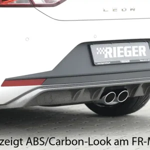 Omezená Nabídka Rieger spoiler pod zadní nárazník pro Seat Leon 5F 3-dvéř. (sc), 5-dvéř. před faceliftem r.v. 10/12-12/16, plast ABS lakovaný do černé lesklé barvy, pro dvojitou koncovku uprostřed