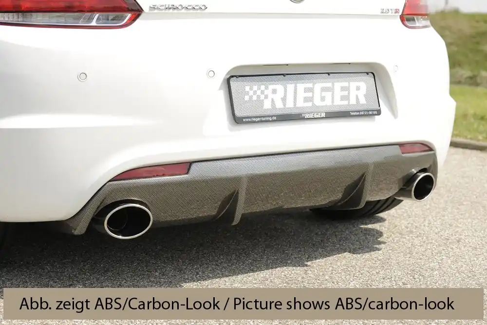 Rieger vložka zadního nárazníku pro R-Line zadní nárazník pro Volkswagen Scirocco R 13 2-dvéř. vč. faceliftu, plast ABS lakovaný do černé lesklé barvy, pro sportovní koncovky na obou stranách 126x94 mm Rychlé Dodání