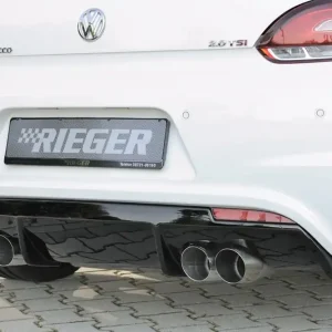 Akční Cena Rieger vložka zadního nárazníku pro R-Line zadní nárazník pro Volkswagen Scirocco 3 13 2-dvéř. vč. faceliftu, plast ABS lakovaný do černé lesklé barvy, pro dvojité koncovky na obou stranách 4x90 mm