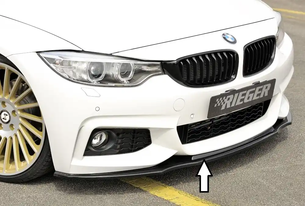 Super Cena Rieger lipa pod přední nárazník pro BMW řada 4 F32, F33, F36 coupe (3-dvéř.), gran coupe (5-dvéř.), kabriolet vč. faceliftu, 03/13-06/15, 05/14-06/15, 07/15-, 11/12-06/15, plast ABS lakovaný do černé lesklé barvy