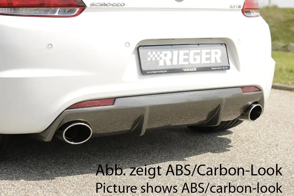 Rieger vložka zadního nárazníku pro R-Line zadní nárazník pro Volkswagen Scirocco R 13 2-dvéř. vč. faceliftu, plast ABS lakovaný do černé lesklé barvy, pro orig. koncovky na obou stranách Sezónní Sleva