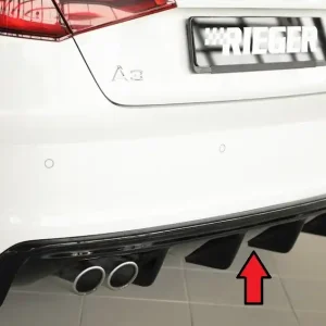 Akce Rieger vložka zadního nárazníku (GBL56786) pro Audi A3 8V 3-dvéř. (hatchback 8V1), 5-dvéř. (sportback 8VA) před faceliftem, plast ABS lakovaný do černé lesklé barvy
