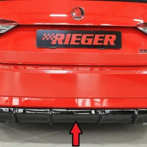 Rieger vložka zadního nárazníku pro Škoda Superb III 3T, 3V combi, sedan vč. faceliftu, plast ABS lakovaný do černé lesklé barvy, pro vozy s tažným zařízením Akční Nabídka