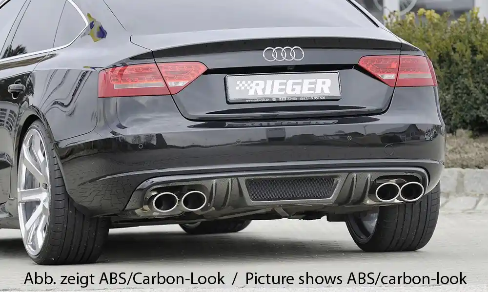 Ihned K Objednání Rieger vložka zadního nárazníku (GBL-55438) pro Audi A5 B8, B81 Sportback před faceliftem, plast ABS lakovaný do černé lesklé barvy