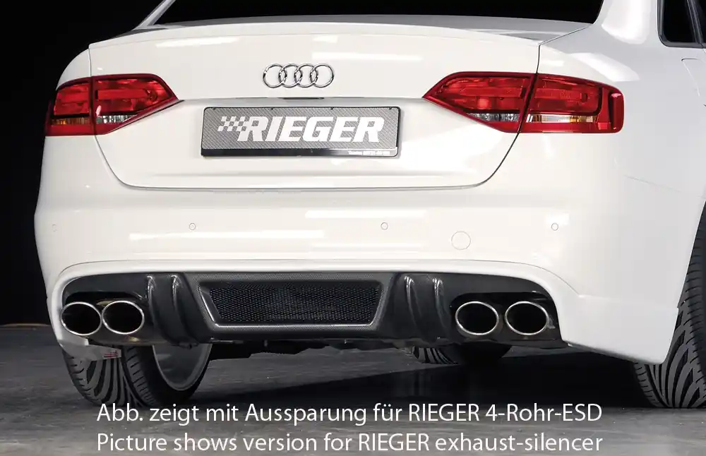 Sezónní Sleva Rieger spoiler pod zadní nárazník pro Audi A4 B8, B81 avant, sedan před faceliftem r.v. 11/07-12/11, plast ABS s povrchovou úpravou Carbon-Look, S-Line, pro koncovku vlevo