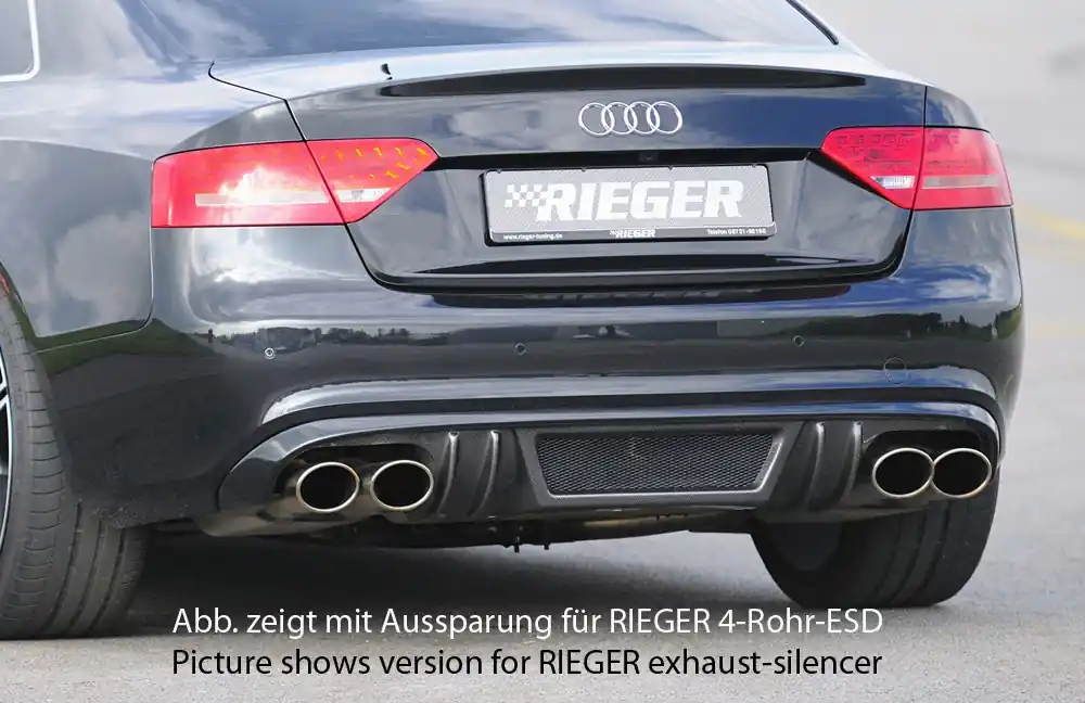 Cenová Bomba Rieger vložka zadního nárazníku pro Audi A5 B8, B81 kabriolet, kupé před faceliftem, plast ABS s povrchovou úpravou Carbon-Look, S-Line, pro orig. koncovky na obou stranách