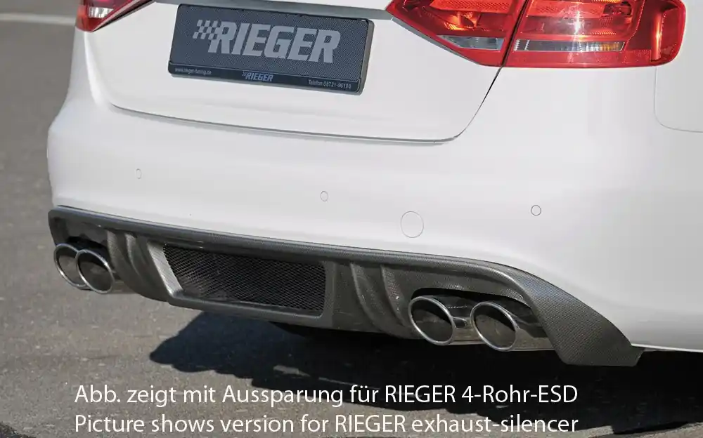 Cenově Výhodný Rieger vložka zadního nárazníku pro Audi A4 S4 B8, B81 avant, sedan před faceliftem, plast ABS s povrchovou úpravou Carbon-Look, S-Line, pro orig. dvojité koncovky na obou stranách