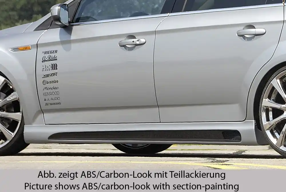 Akční Nabídka Rieger boční práh SG-Design mont. strana pravá pro Ford Mondeo BA7 combi, fastback, sedan vč. faceliftu, r.v. 03/07-09/10, 10/10-09/14, plast ABS s povrchovou úpravou Carbon-Look, s prolisem a výřezem