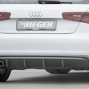 Rychlé Dodání Rieger vložka zadního nárazníku pro Audi A3 8V 3-dvéř. (hatchback 8V1), 5-dvéř. (sportback 8VA) před faceliftem, plast ABS s povrchovou úpravou Carbon-Look, pro dvojitou koncovku vlevo