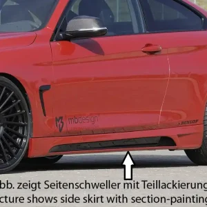 Ověřený Rieger boční práh mont. strana levá pro BMW řada 4 F32, F33 coupe (3-dvéř.), kabriolet vč. faceliftu, r.v. 03/13-06/15, 07/15-, 11/12-06/15, plast ABS s povrchovou úpravou Carbon-Look, s prolisem a výřezem