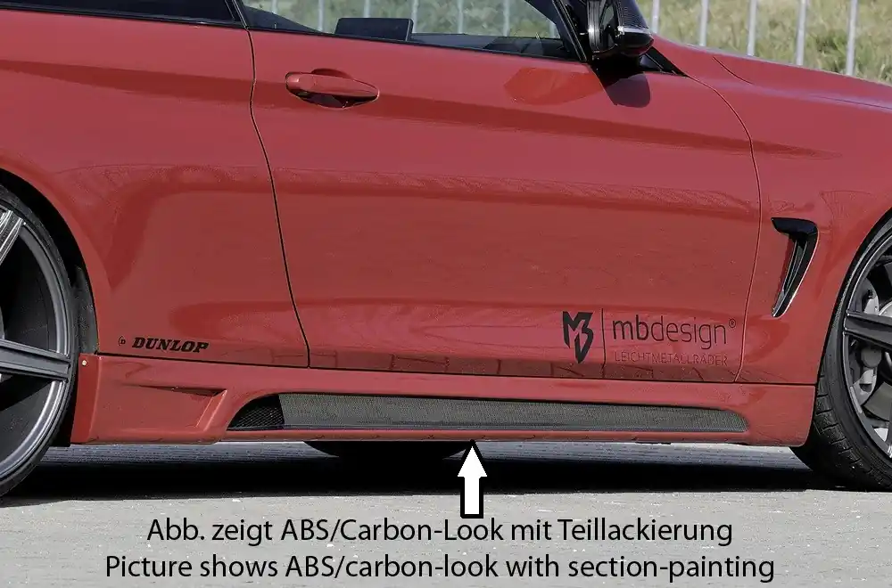 Rieger boční práh mont. strana pravá pro BMW řada 4 F32, F33 coupe (3-dvéř.), kabriolet vč. faceliftu, r.v. 03/13-06/15, 07/15-, 11/12-06/15, plast ABS s povrchovou úpravou Carbon-Look, s prolisem a výřezem Bezpečná Platba