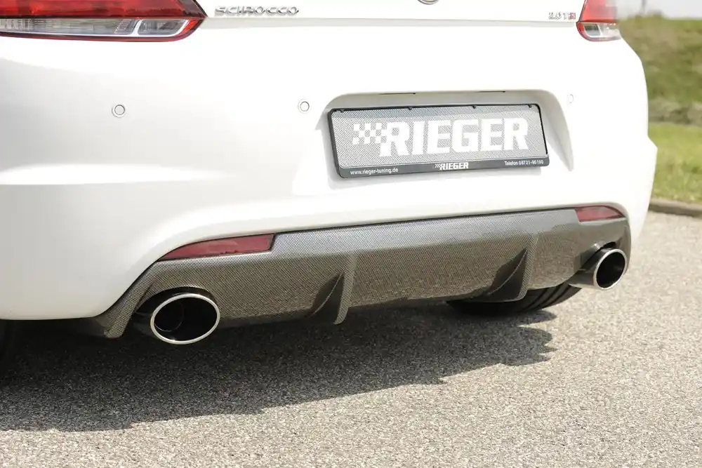 Rieger vložka zadního nárazníku pro R-Line zadní nárazník pro Volkswagen Scirocco 3 13 2-dvéř. vč. faceliftu, plast ABS s povrchovou úpravou Carbon-Look, pro sportovní koncovky na obou stranách 126x94 mm Značkový