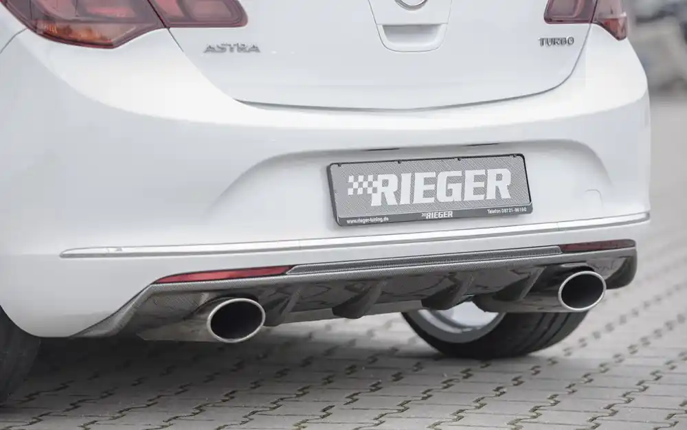 Rieger vložka zadního nárazníku pro Opel Astra J 5-dvéř., hatchback po faceliftu, plast ABS s povrchovou úpravou Carbon-Look, pro sportovní koncovky na obou stranách 140x90 mm Poslední Šance