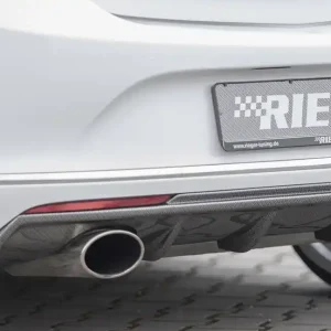 Aktuální Rieger vložka zadního nárazníku pro Opel Astra J 5-dvéř., hatchback po faceliftu, plast ABS s povrchovou úpravou Carbon-Look, pro sportovní koncovku vlevo 140x90 mm