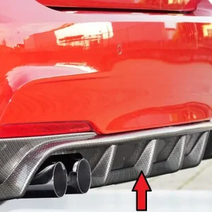 Oblíbený Rieger vložka zadního nárazníku pro BMW řada 3 F30, F31 sedan, touring vč. faceliftu, plast ABS s povrchovou úpravou Carbon-Look, pro orig. dvojitou koncovku vlevo