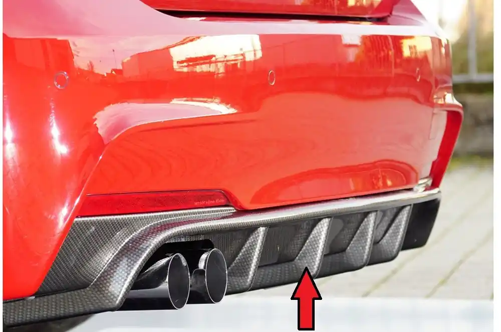 Oblíbený Rieger vložka zadního nárazníku pro BMW řada 3 F30, F31 sedan, touring vč. faceliftu, plast ABS s povrchovou úpravou Carbon-Look, pro orig. dvojitou koncovku vlevo