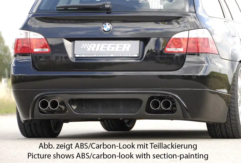 Rieger spoiler pod zadní nárazník pro BMW řada 5 E61 touring vč. faceliftu r.v. -08, 08-, plast ABS s povrchovou úpravou Carbon-Look Nejprodávanější