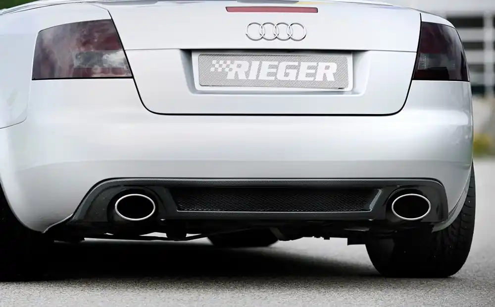 Rieger vložka zadního nárazníku pro Audi A4 8H kabriolet, plast ABS s povrchovou úpravou Carbon-Look, pro sportovní koncovky na obou stranách 140x90 mm Značkový