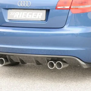 Víkendová Akce Rieger vložka zadního nárazníku pro Audi A3 8P 3-dvéř., kabriolet po faceliftu, plast ABS s povrchovou úpravou Carbon-Look, pro dvojité koncovky na obou stranách 4x76 mm